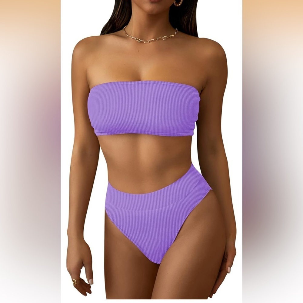 Purple ribbed Bandeau Bikini Set XL/ 0124